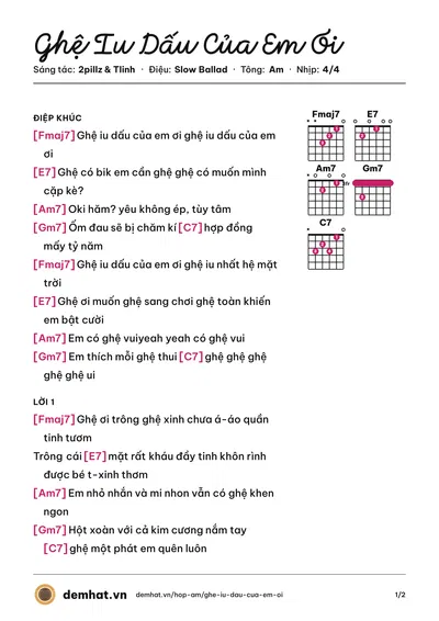 Hợp âm Ghệ Iu Dấu Của Em Ơi (Tlinh) – bản nhạc PDF trang 1, tông Am