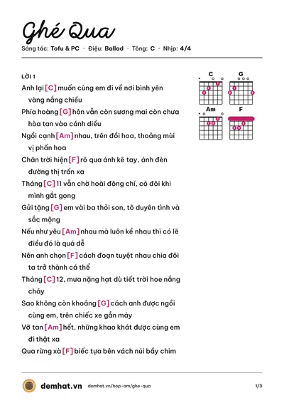 Hợp âm Ghé Qua (Dick) – bản nhạc PDF trang 1, tông C