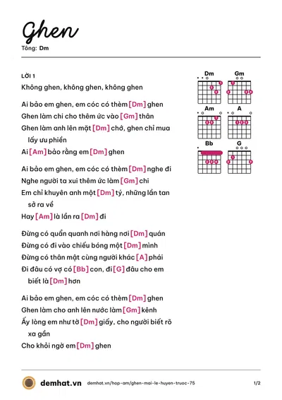 Hợp âm Ghen (Mai Lệ Huyền (trước 75)) – bản nhạc PDF trang 1, tông Dm