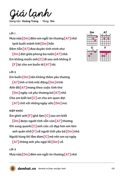 Hợp âm Giá lạnh (Trúc Mai (trước 75)) – bản nhạc PDF trang 1, tông Dm