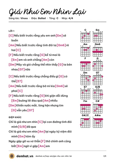 Hợp âm Giá Như Em Nhìn Lại (JSOL) – bản nhạc PDF trang 1, tông C