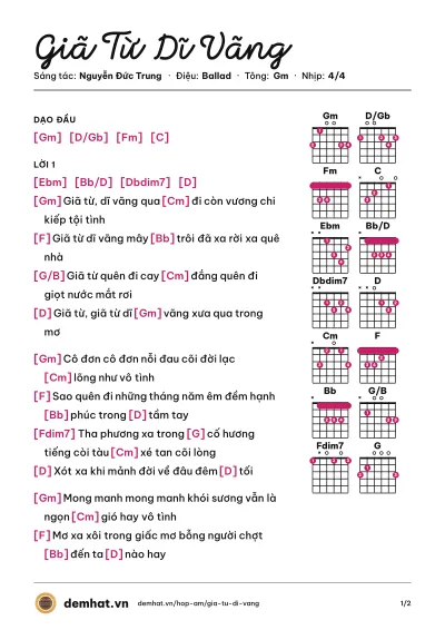 Hợp âm Giã Từ Dĩ Vãng (Mỹ Tâm) – bản nhạc PDF trang 1, tông Gm