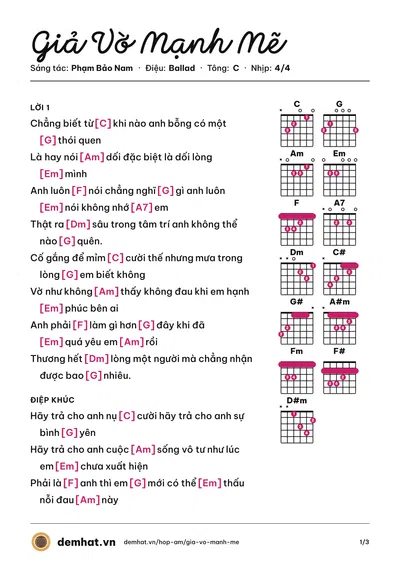 Hợp âm Giả Vờ Mạnh Mẽ (Quang Đăng Trần) – bản nhạc PDF trang 1, tông C