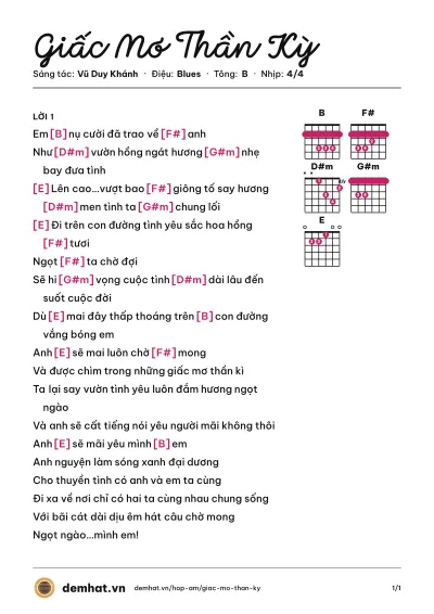 Hợp âm Giấc Mơ Thần Kỳ (Vũ Duy Khánh) – bản nhạc PDF trang 1, tông B