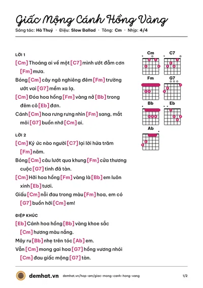 Hợp âm Giấc Mộng Cánh Hồng Vàng (Hà Thuý) – bản nhạc PDF trang 1, tông Cm
