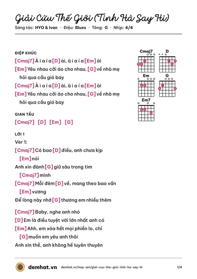 Hợp âm Giải Cứu Thế Giới (Tinh Hà Say Hi) (JSOL) – bản nhạc PDF trang 1, tông G