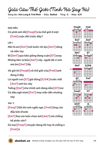 Hợp âm Giải Cứu Thế Giới (Tinh Hà Say Hi) (Ali Hoàng Dương) – bản nhạc PDF trang 1, tông C