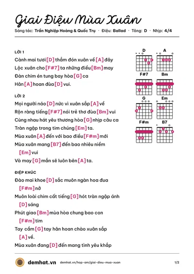 Hợp âm Giai Điệu Mùa Xuân (Noo Phước Thịnh) – bản nhạc PDF trang 1, tông D