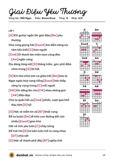 Hợp âm Giai Điệu Yêu Thương (Mắt Ngọc) – bản nhạc PDF trang 1, tông G