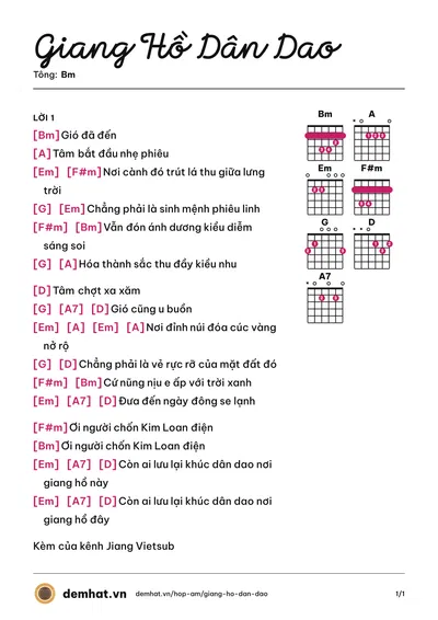 Hợp âm Giang Hồ Dân Dao (Hàn Hồng) – bản nhạc PDF trang 1, tông Bm