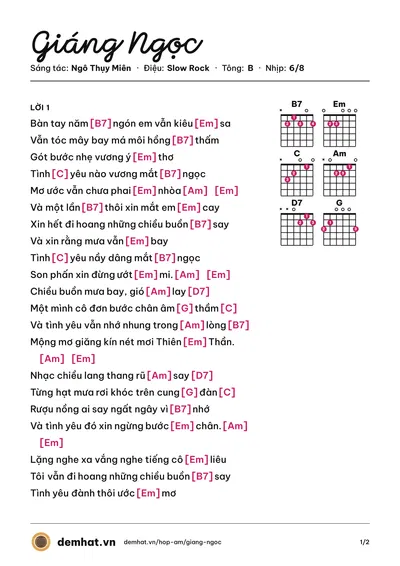 Hợp âm Giáng Ngọc (Ngọc Lan) – bản nhạc PDF trang 1, tông B