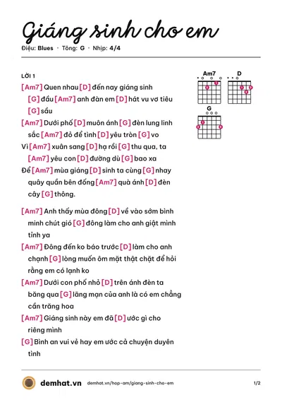 Hợp âm Giáng sinh cho em ($ATIVA) – bản nhạc PDF trang 1, tông G