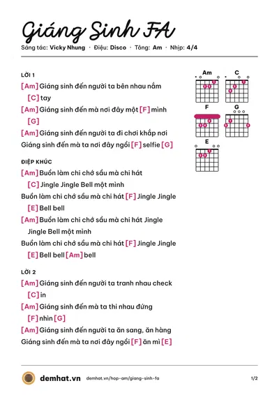 Hợp âm Giáng Sinh FA (Vicky Nhung) – bản nhạc PDF trang 1, tông Am