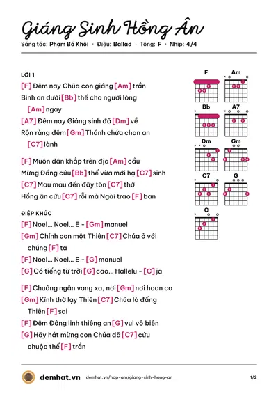 Hợp âm Giáng Sinh Hồng Ân (Mai Linh) – bản nhạc PDF trang 1, tông F