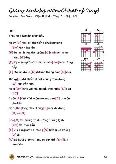 Hợp âm Giáng sinh kỷ niệm (First of May) (Bee Gees) – bản nhạc PDF trang 1, tông C
