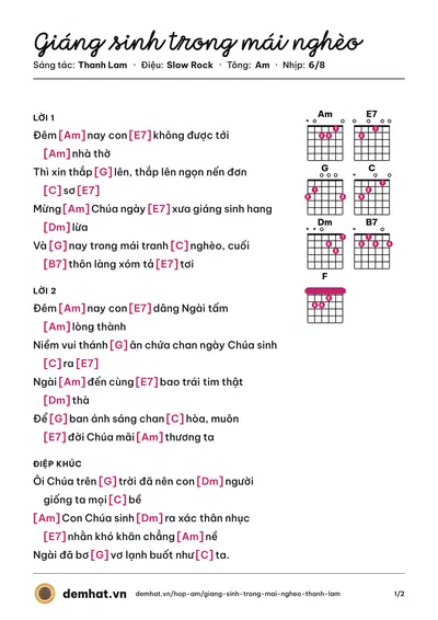 Hợp âm Giáng sinh trong mái nghèo (Thanh Lam) – bản nhạc PDF trang 1, tông Am
