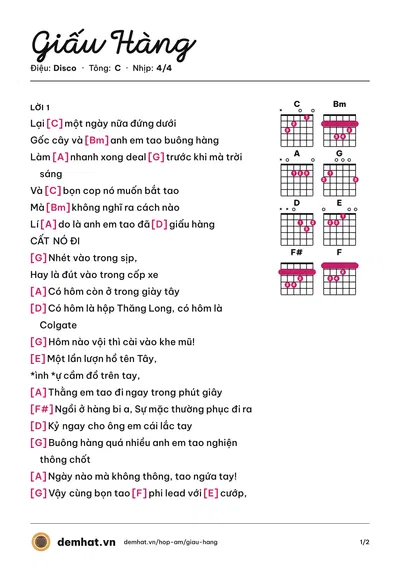 Hợp âm Giấu Hàng (1337xuanpac) – bản nhạc PDF trang 1, tông C