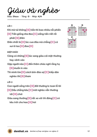 Hợp âm Giàu và nghèo – bản nhạc PDF trang 1, tông G