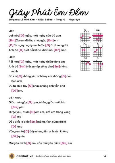 Hợp âm Giây Phút Êm Đềm (Akira Phan) – bản nhạc PDF trang 1, tông G