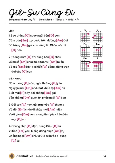 Hợp âm Giê-Su Cùng Đi (Joseph Pham) – bản nhạc PDF trang 1, tông C