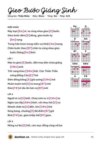 Hợp âm Gieo Bước Giáng Sinh (Duy Ninh) – bản nhạc PDF trang 1, tông Em