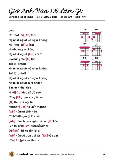 Hợp âm Giờ Anh Hứa Để Làm Gì (Ưng Hoàng Phúc) – bản nhạc PDF trang 1, tông Cm