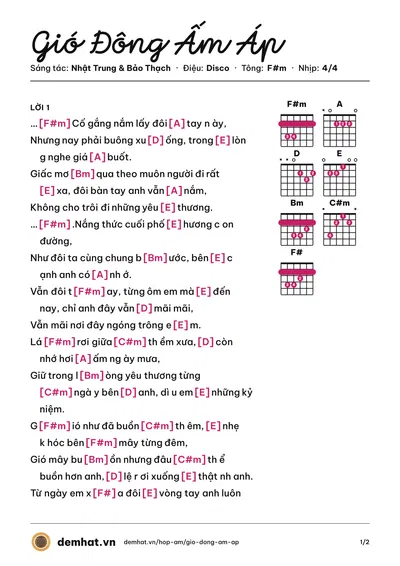 Hợp âm Gió Đông Ấm Áp (Quỳnh Nga) – bản nhạc PDF trang 1, tông F#m