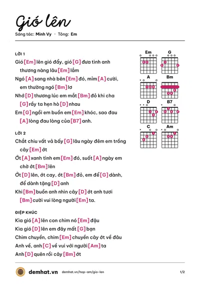 Hợp âm Gió lên (Minh Vy) – bản nhạc PDF trang 1, tông Em