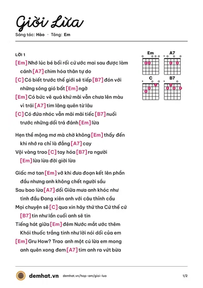 Hợp âm Giời Lừa (Hào) – bản nhạc PDF trang 1, tông Em