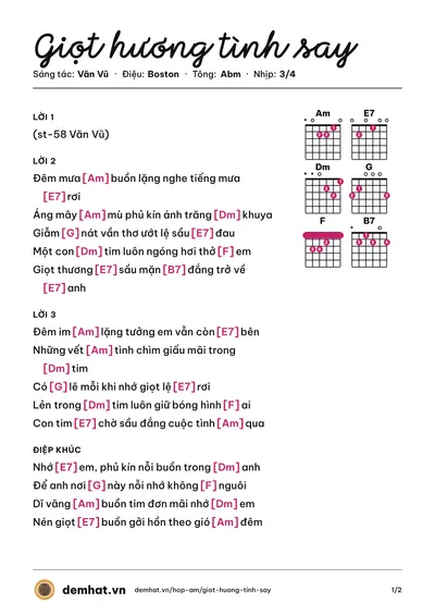 Hợp âm Giọt hương tình say (Văn Vũ) – bản nhạc PDF trang 1, tông Abm