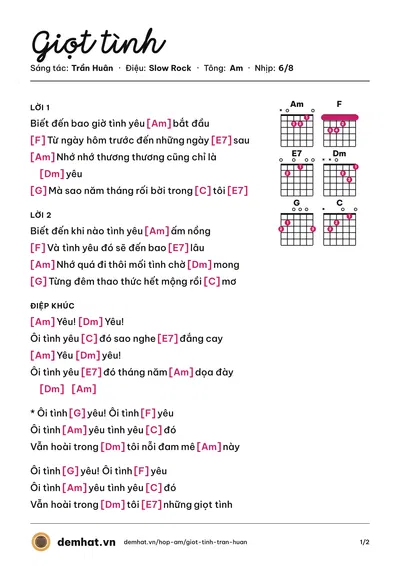 Hợp âm Giọt tình (Đặng Minh) – bản nhạc PDF trang 1, tông Am