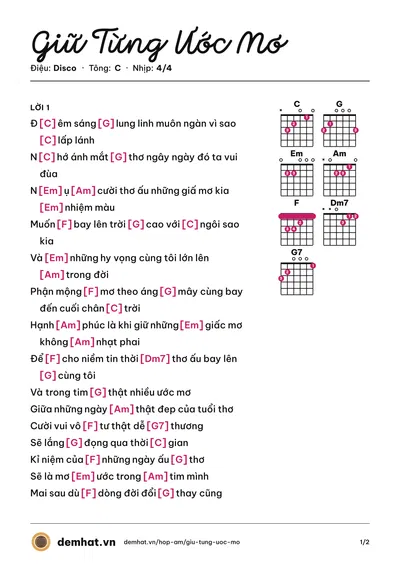 Hợp âm Giữ Từng Ước Mơ (Chí Thiện) – bản nhạc PDF trang 1, tông C