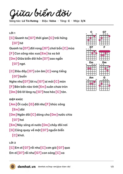 Hợp âm Giữa biển đời (Tuấn Ngọc) – bản nhạc PDF trang 1, tông C