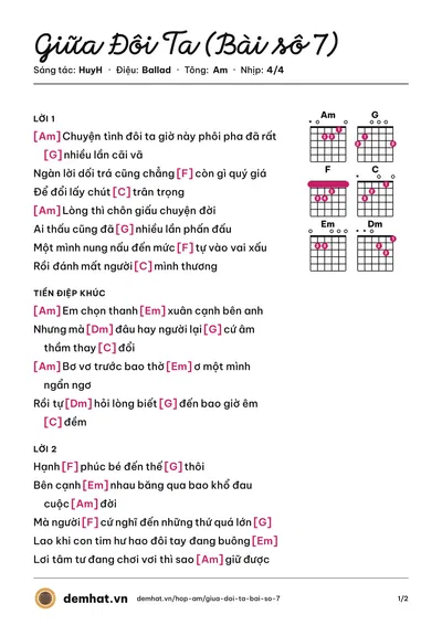 Hợp âm Giữa Đôi Ta (Bài sô 7) (HuyH) – bản nhạc PDF trang 1, tông Am