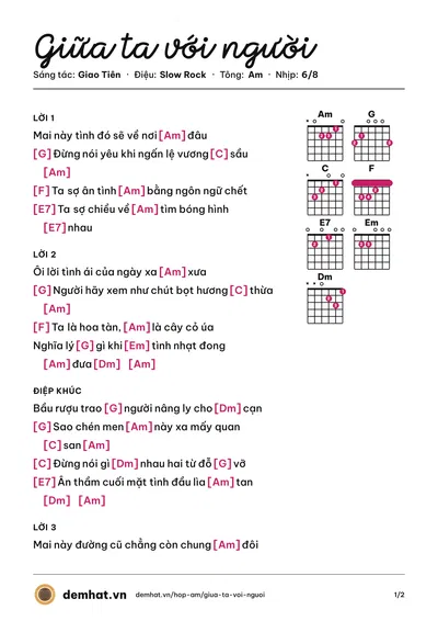 Hợp âm Giữa ta với người (Giao Tiên) – bản nhạc PDF trang 1, tông Am