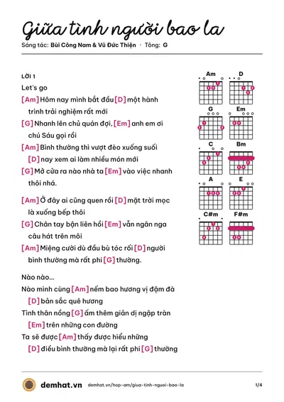 Hợp âm Giữa tình người bao la (Bùi Công Nam) – bản nhạc PDF trang 1, tông G