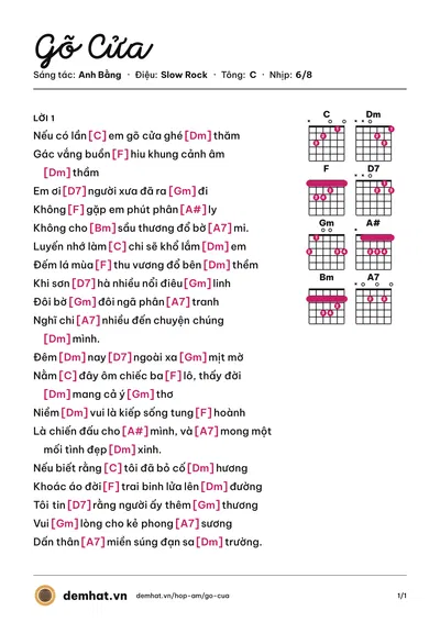 Hợp âm Gõ Cửa (Huỳnh Gia Tuấn) – bản nhạc PDF trang 1, tông C