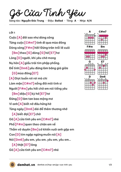 Hợp âm Gõ Cửa Tình Yêu (MTV) – bản nhạc PDF trang 1, tông A