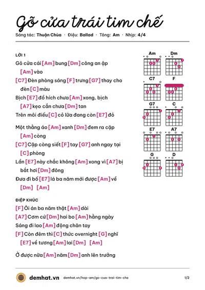 Hợp âm Gõ cửa trái tim chế (Thuận Chùa) – bản nhạc PDF trang 1, tông Am