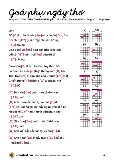 Hợp âm Goá phụ ngây thơ (Ngọc Lan) – bản nhạc PDF trang 1, tông C