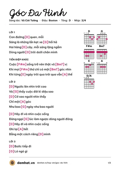 Hợp âm Góc Đa Hình (Vũ Cát Tường) – bản nhạc PDF trang 1, tông D
