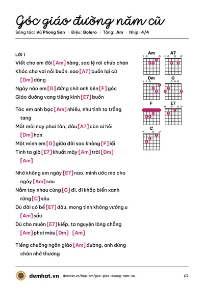 Hợp âm Góc giáo đường năm cũ (Tuấn Vũ) – bản nhạc PDF trang 1, tông Am