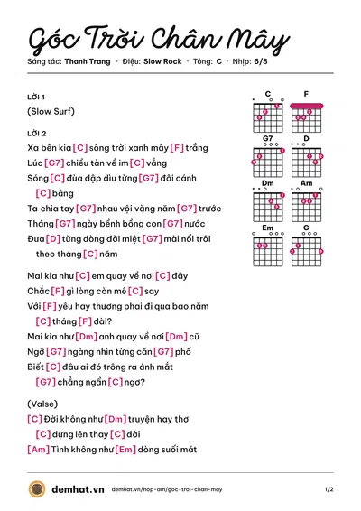 Hợp âm Góc Trời Chân Mây (Vũ Trung Hiền) – bản nhạc PDF trang 1, tông C