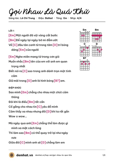 Hợp âm Gọi Nhau Là Quá Khứ (Lê Chí Trung) – bản nhạc PDF trang 1, tông Em