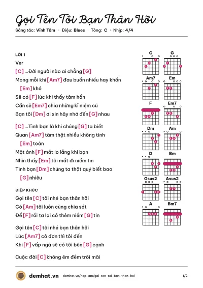 Hợp âm Gọi Tên Tôi Bạn Thân Hỡi (Lương Bích Hữu) – bản nhạc PDF trang 1, tông C