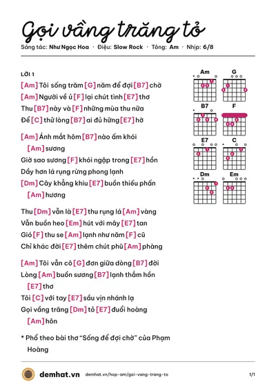 Hợp âm Gọi vầng trăng tỏ (Duy Thiện) – bản nhạc PDF trang 1, tông Am