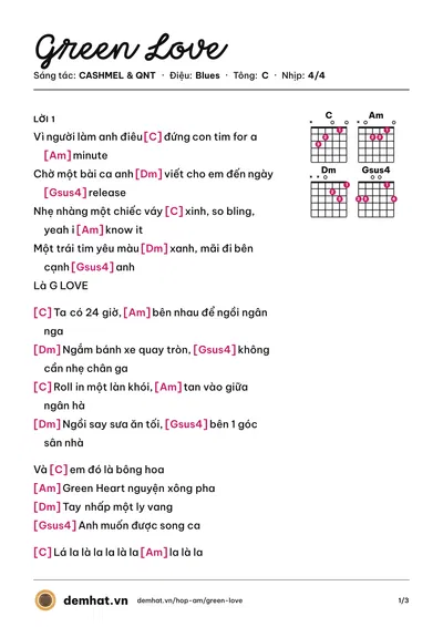 Hợp âm Green Love (QNT) – bản nhạc PDF trang 1, tông C