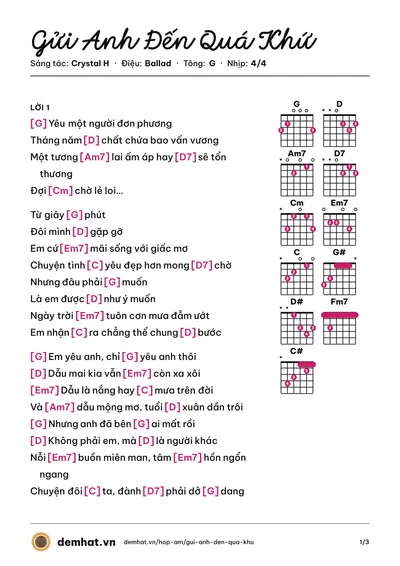 Hợp âm Gửi Anh Đến Quá Khứ (Crystal H) – bản nhạc PDF trang 1, tông G