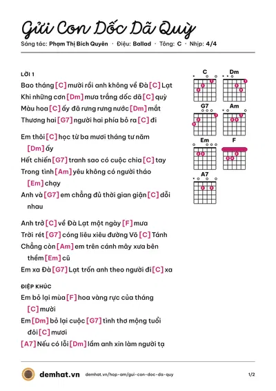Hợp âm Gửi Con Dốc Dã Quỳ (Sao Mai) – bản nhạc PDF trang 1, tông C