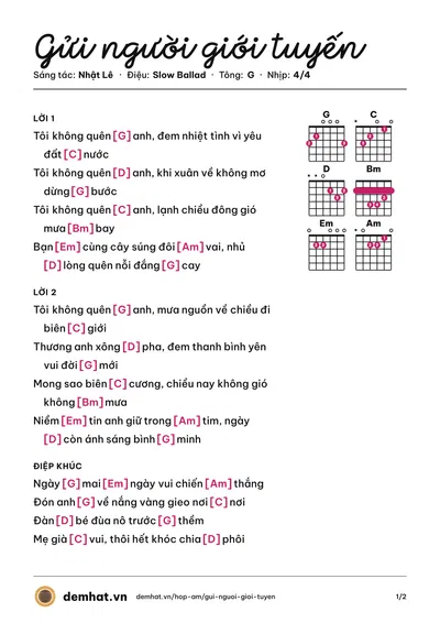 Hợp âm Gửi người giới tuyến (Dạ Nhật Yến) – bản nhạc PDF trang 1, tông G